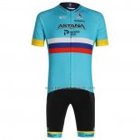 2020 Fahrradbekleidung Astana Champion Russland Trikot Kurzarm und Tragerhose