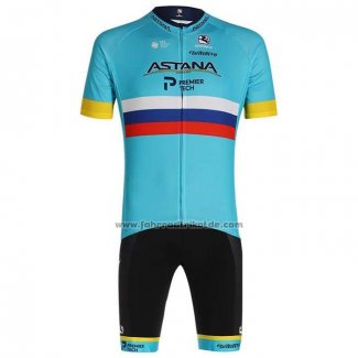 2020 Fahrradbekleidung Astana Champion Russland Trikot Kurzarm und Tragerhose