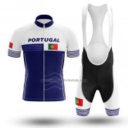 2020 Fahrradbekleidung Champion Portugal Wei Blau Trikot Kurzarm und Tragerhose