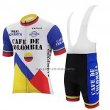 2021 Fahrradbekleidung Kolumbien Wei Blau Trikot Kurzarm und Tragerhose