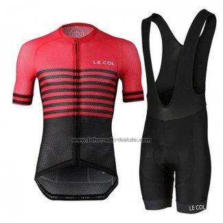 2021 Fahrradbekleidung Le Col Shwarz Rot Trikot Kurzarm und Tragerhose