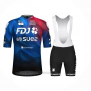 2024 Fahrradbekleidung FDJ Shwarz Blau Trikot Kurzarm Und Tragerhose