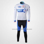 2010 Fahrradbekleidung FDJ Wei und Hellblau Trikot Langarm und Tragerhose