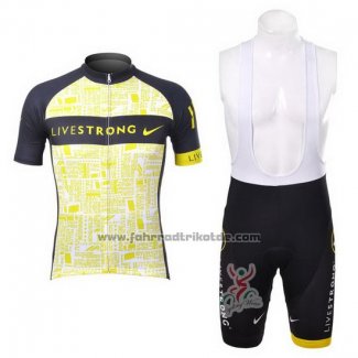 2012 Fahrradbekleidung Livestrong Shwarz und Gelb Trikot Kurzarm und Tragerhose