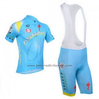 2013 Fahrradbekleidung Astana Azurblau Trikot Kurzarm und Tragerhose