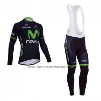 2014 Fahrradbekleidung Movistar Shwarz Trikot Langarm und Tragerhose