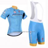 2015 Fahrradbekleidung Astana Hellblau Trikot Kurzarm und Tragerhose