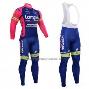 2015 Fahrradbekleidung Lampre Merida Rosa und Blau Trikot Langarm und Tragerhose