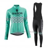 2016 Fahrradbekleidung Frau Bianchi Shwarz und Grun Trikot Langarm und Tragerhose