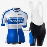 2017 Fahrradbekleidung Frau Orbea Blau und Wei Trikot Kurzarm und Tragerhose