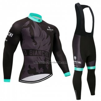 2018 Fahrradbekleidung Bianchi Shwarz und Blau Trikot Langarm und Tragerhose