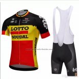 2018 Fahrradbekleidung Lotto Soudal Shwarz und Gelb Trikot Kurzarm und Tragerhose