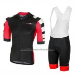 2018 Fahrradbekleidung RH+ Stratos Shwarz Rot Trikot Kurzarm und Tragerhose