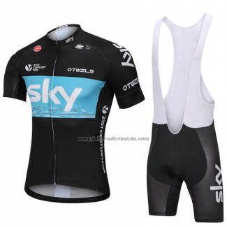 2018 Fahrradbekleidung Sky Shwarz und Blau Trikot Kurzarm und Tragerhose