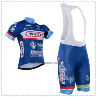 2018 Fahrradbekleidung Wanty Blau Trikot Kurzarm und Tragerhose