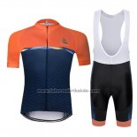 2019 Fahrradbekleidung Chomir Orange Dunkel Blau Trikot Kurzarm und Tragerhose