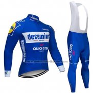 2019 Fahrradbekleidung Deceuninck Quick Step Blau Wei Trikot Langarm und Tragerhose