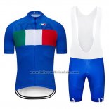 2019 Fahrradbekleidung Italien Blau Trikot Kurzarm und Tragerhose