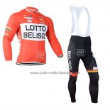2019 Fahrradbekleidung Lotto Soudal Orange Wei Trikot Langarm und Tragerhose