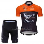 2019 Fahrradbekleidung Roompot Charles Orange Shwarz Trikot Kurzarm und Tragerhose