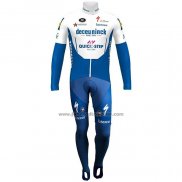 2020 Fahrradbekleidung Deceuninck Quick Step Blau Wei Trikot Langarm und Tragerhose