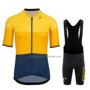 2020 Fahrradbekleidung Rapha Gelb Blau Trikot Kurzarm und Tragerhose