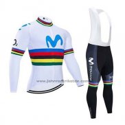 2020 Fahrradbekleidung UCI Weltmeister Movistar Wei Blau Trikot Langarm und Tragerhose
