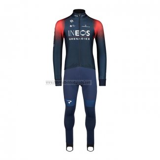 2022 Fahrradbekleidung Ineos Grenadiers Dunkel Blau Trikot Langarm und Tragerhose