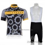 2010 Fahrradbekleidung Livestrong Grau Trikot Kurzarm und Tragerhose