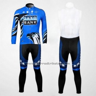 2012 Fahrradbekleidung Saxo Bank Blau und Shwarz Trikot Langarm und Tragerhose