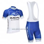 2013 Fahrradbekleidung Subaru Wei und Azurblau Trikot Kurzarm und Tragerhose