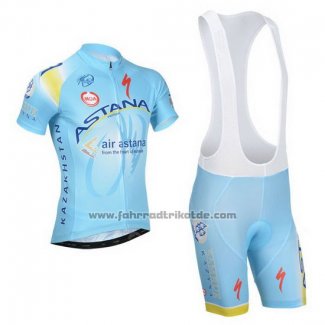 2014 Fahrradbekleidung Astana Hellblau Trikot Kurzarm und Tragerhose