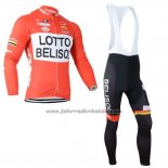 2014 Fahrradbekleidung Lotto Belisol Orange Trikot Langarm und Tragerhose