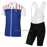 2017 Fahrradbekleidung Coq Sportif Tour de France Blau und Wei Trikot Kurzarm und Tragerhose