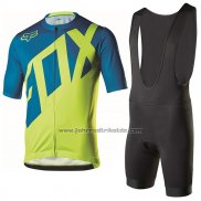 2017 Fahrradbekleidung Fox Livewire Blau und Grun Trikot Kurzarm und Tragerhose