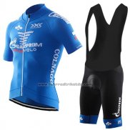 2017 Fahrradbekleidung Gazprom Rusvelo Colnago Blau Trikot Kurzarm und Tragerhose