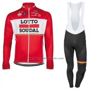 2017 Fahrradbekleidung Lotto Soudal Ml Rot Trikot Langarm und Tragerhose