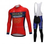 2018 Fahrradbekleidung Bahrain Merida Rot Trikot Langarm und Tragerhose