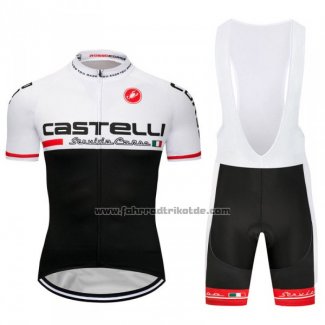 2018 Fahrradbekleidung Castelli Wei Shwarz Trikot Kurzarm und Tragerhose