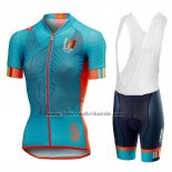 2018 Fahrradbekleidung Frau Castelli Maratona Dles Dolomites-Enel Blau Orange Trikot Kurzarm und Tragerhose