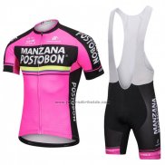 2018 Fahrradbekleidung Manzana Postobon Rosa Trikot Kurzarm und Tragerhose