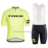 2018 Fahrradbekleidung Trek Licht Gelb Trikot Kurzarm und Tragerhose