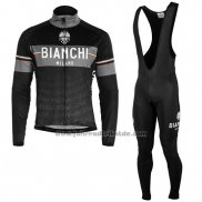 2019 Fahrradbekleidung Bianchi Milano Xd Shwarz Grau Trikot Langarm und Tragerhose