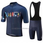 2019 Fahrradbekleidung Morvelo Dunkel Blau Trikot Kurzarm und Tragerhose