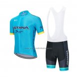 2020 Fahrradbekleidung Astana Blau Gelb Trikot Kurzarm und Tragerhose