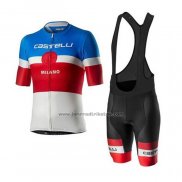 2020 Fahrradbekleidung Castelli Blau Rot Wei Trikot Kurzarm und Tragerhose