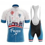 2020 Fahrradbekleidung Champion Frankreich Azurblau Wei Rot Trikot Kurzarm und Tragerhose