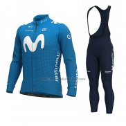 2020 Fahrradbekleidung Movistar Blau Trikot Langarm und Tragerhose