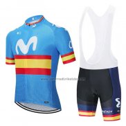 2020 Fahrradbekleidung Movistar Champions Spanien Blau Trikot Kurzarm und Tragerhose