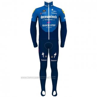 2021 Fahrradbekleidung Deceuninck Quick Step Blau Trikot Langarm und Tragerhose